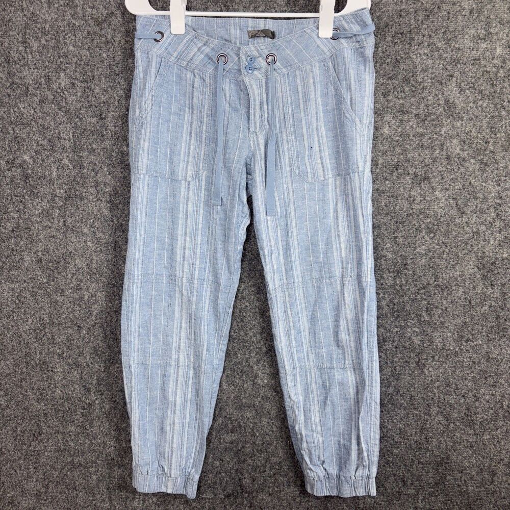 Prana Pants Womens Size 10 Blue Jogger Hemp Organic cotton Striped Beach cottage